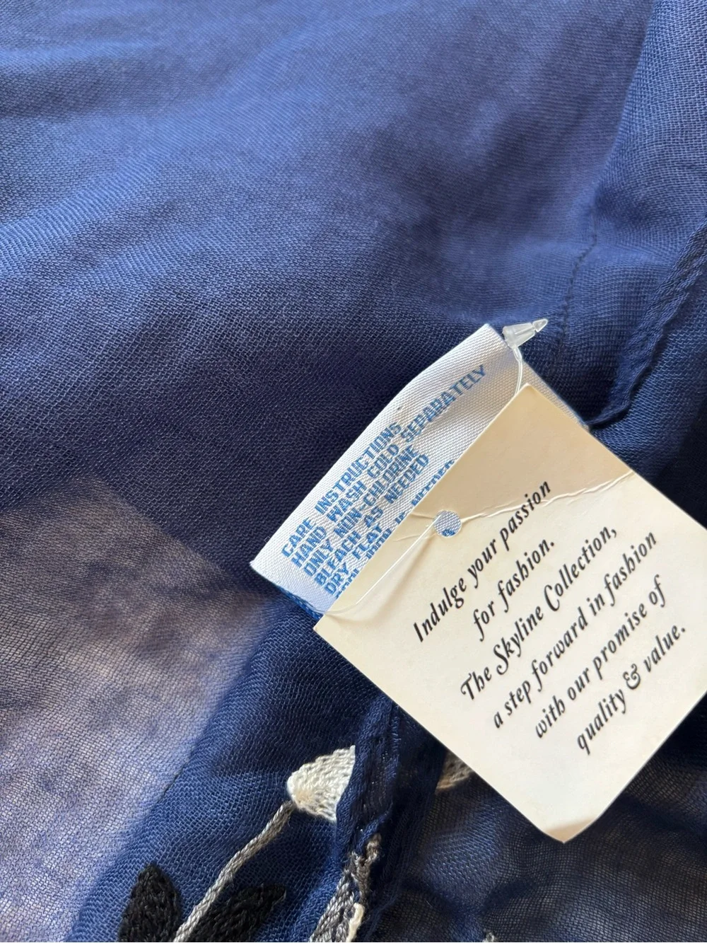 The Skyline Collection Blue Linen Woven Floral Embroidered Shawl Wrap Women NWT